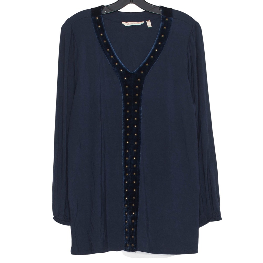 Soft Surroundings Top Adornment Velvet Stud Minimalist Boho Classic Blue Medium